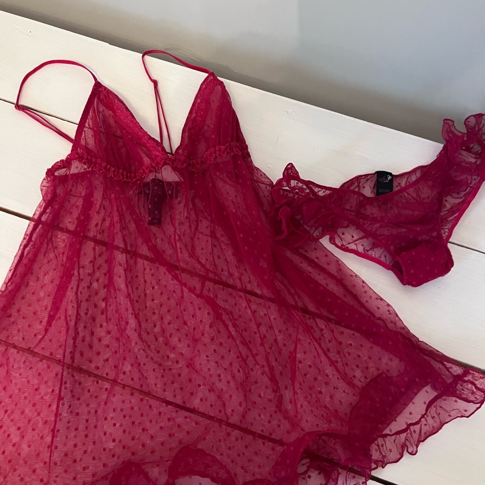 La SENZA Deep Red Sheer Baby Doll set